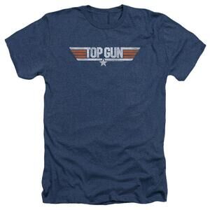 Top Gun Distressed Logo Adult Heather T Shirt Navy